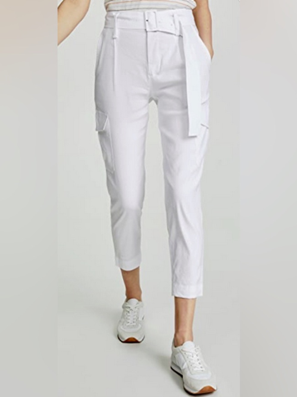 VINCE. Belted Linen Blend Pants Optic White 12